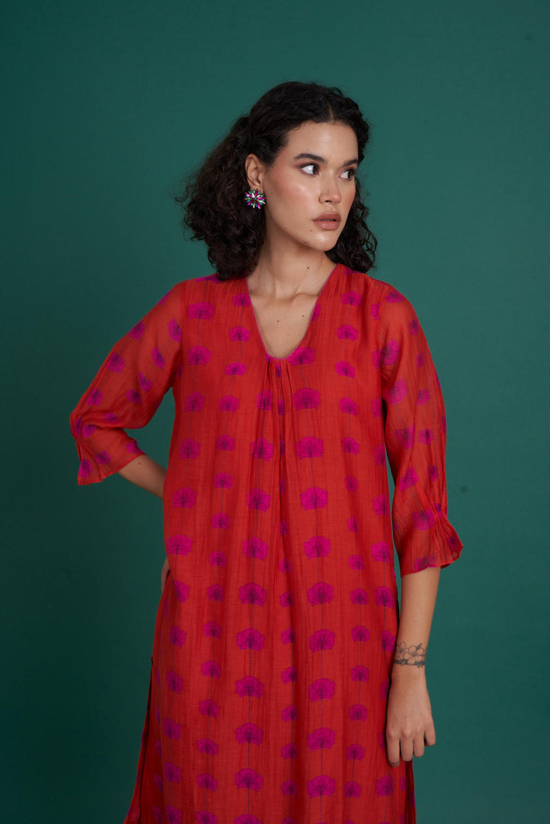 Juana mul cotton silk kurta set silk by Priti Prashant in red color for women Worldwide
