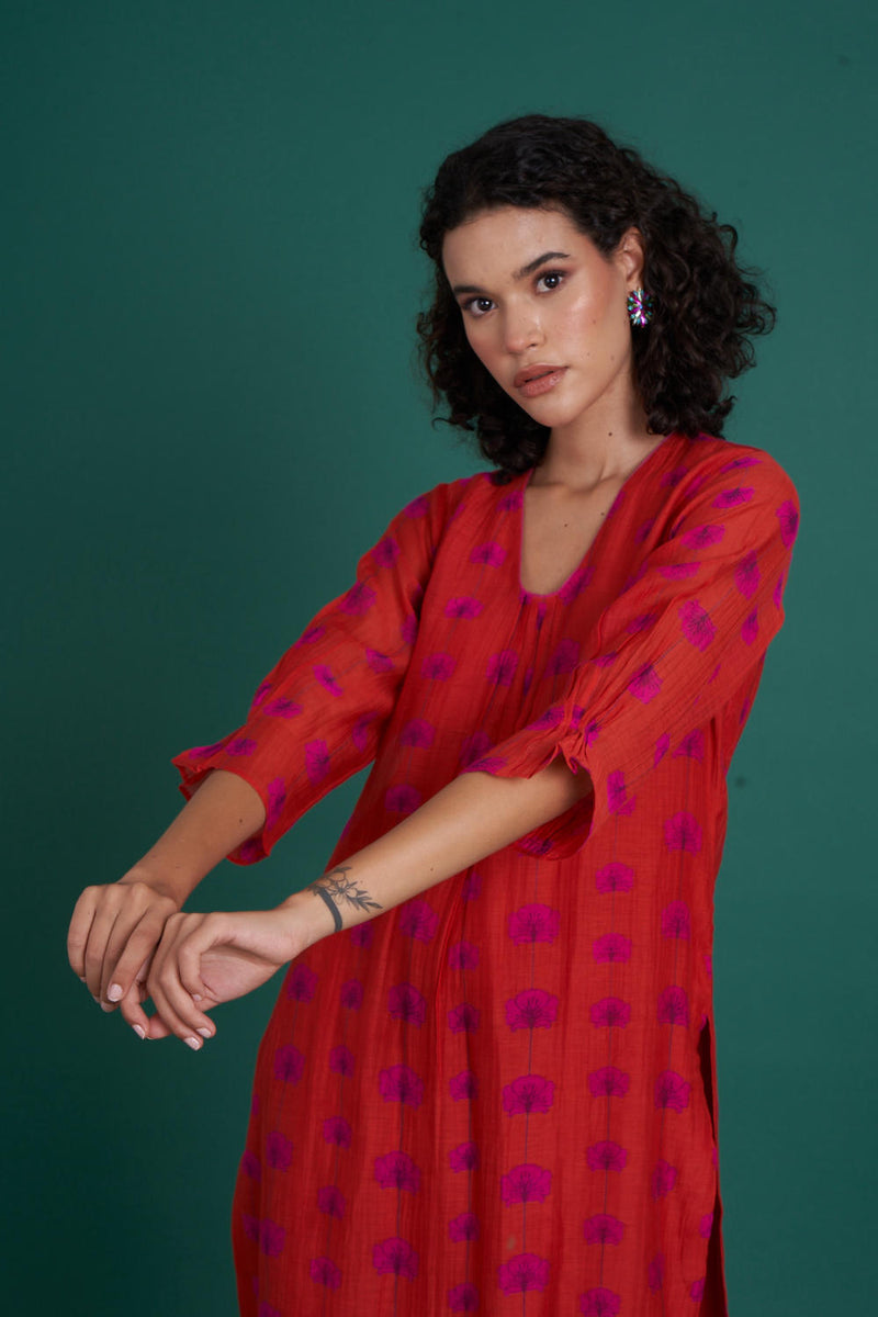 Juana mul cotton silk kurta set silk by Priti Prashant in red color for women Worldwide