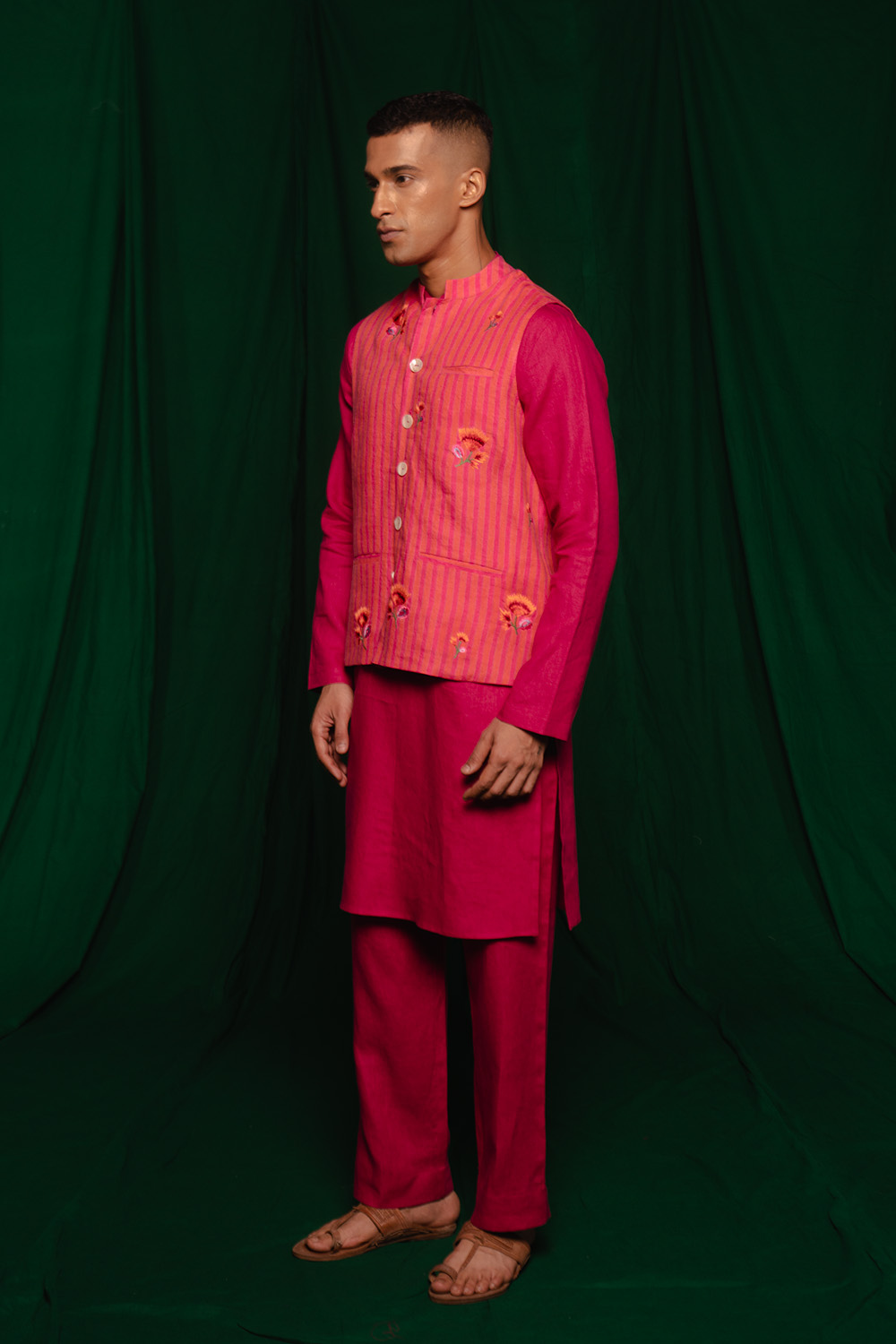 Coral Linen Nehru Jacket