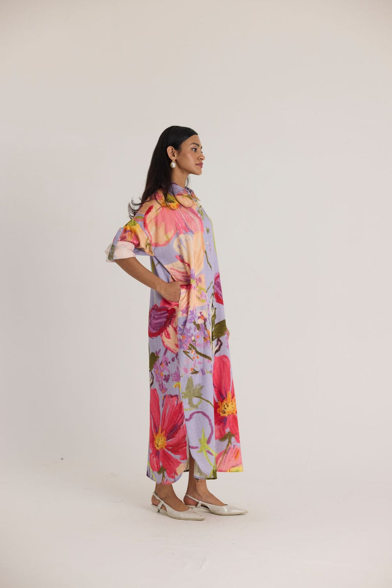 DOLLY PURPLE SHIRT DRESS satin by Yam in multi color for women Worldwide