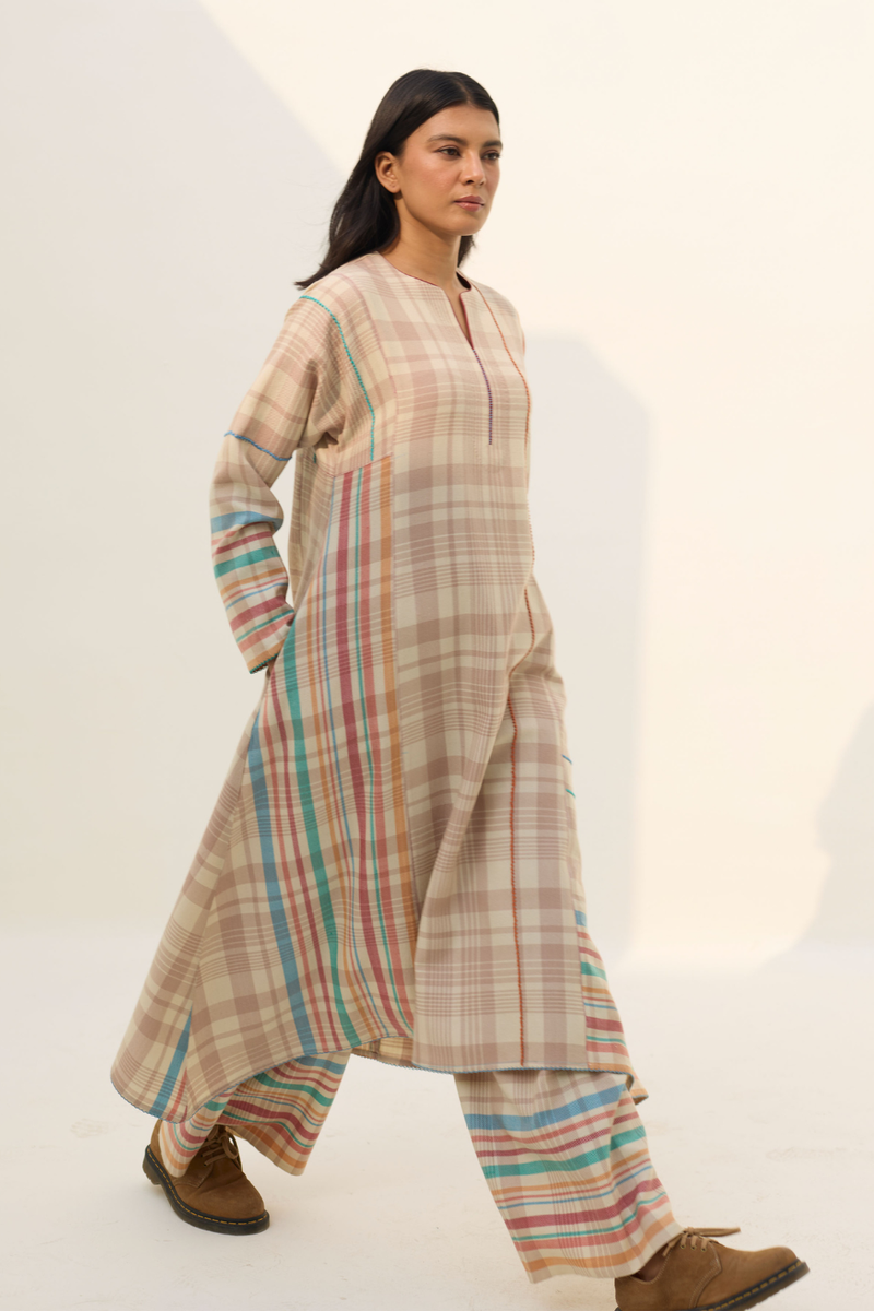 Daphne Merino Wool Kurta Set - Beige by Manan in beige color for women Worldwide