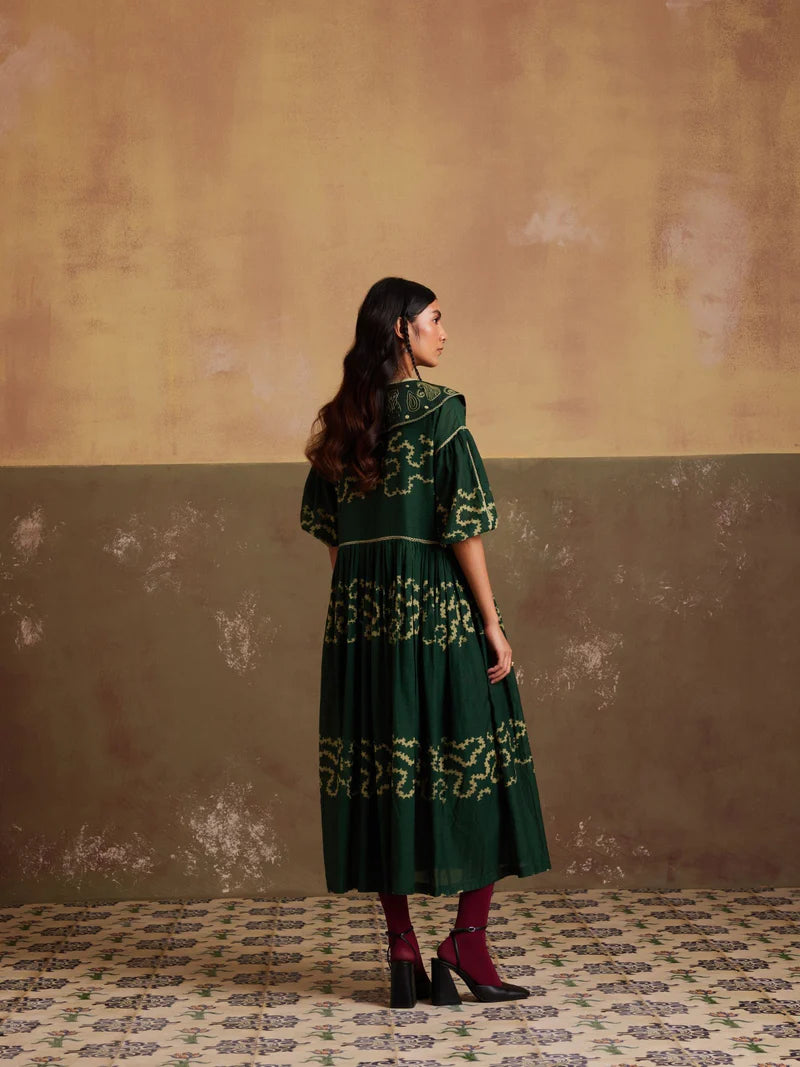 Folk Dress-Emerald Spiral