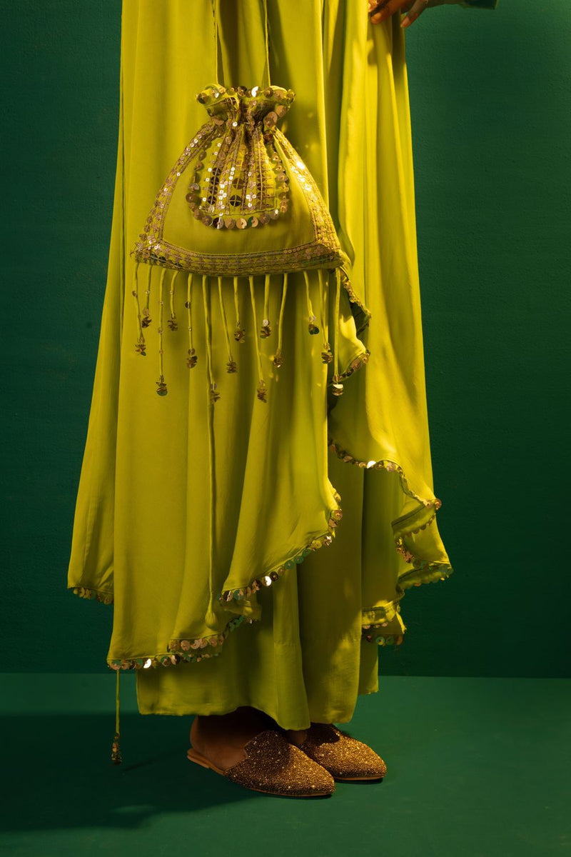 Chamkeen Potli COSLPOTLI satin by PRAHNAAYA in green color for women Worldwide