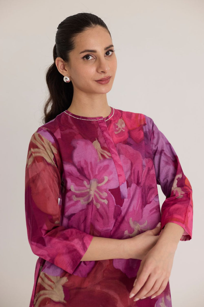 VIOLET GIA STYLE KURTA SET cotton by Yam in pink color for women Worldwide