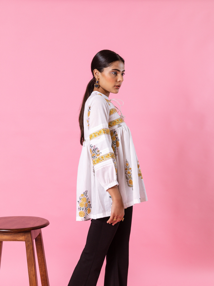 Yellow Florencia Top Top & Tunics by Marche in white color for women Worldwide