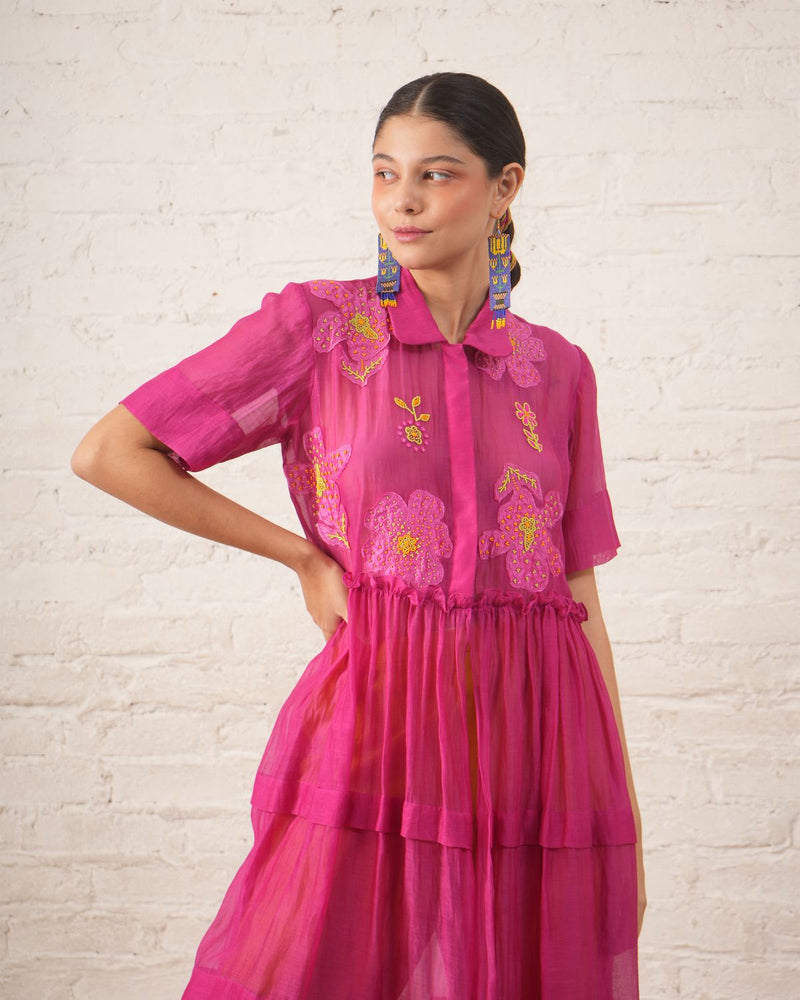 Wildflower Aplplique Jacket Set chanderi by Myoho for women Worldwide