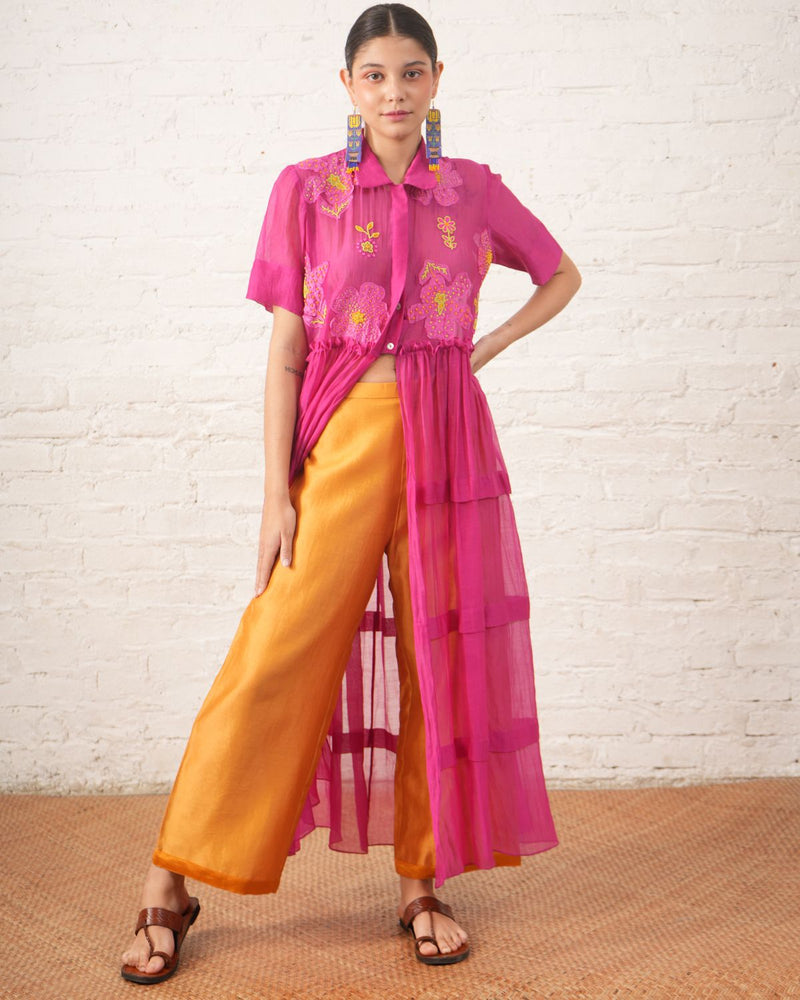 Wildflower Aplplique Jacket Set chanderi by Myoho for women Worldwide