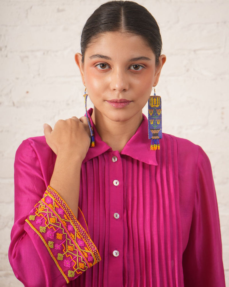 Fuschia Pintuck Chanderi Kurta chanderi by Myoho for women Worldwide
