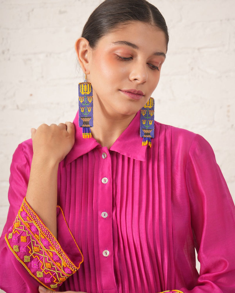 Fuschia Pintuck Chanderi Kurta chanderi by Myoho for women Worldwide