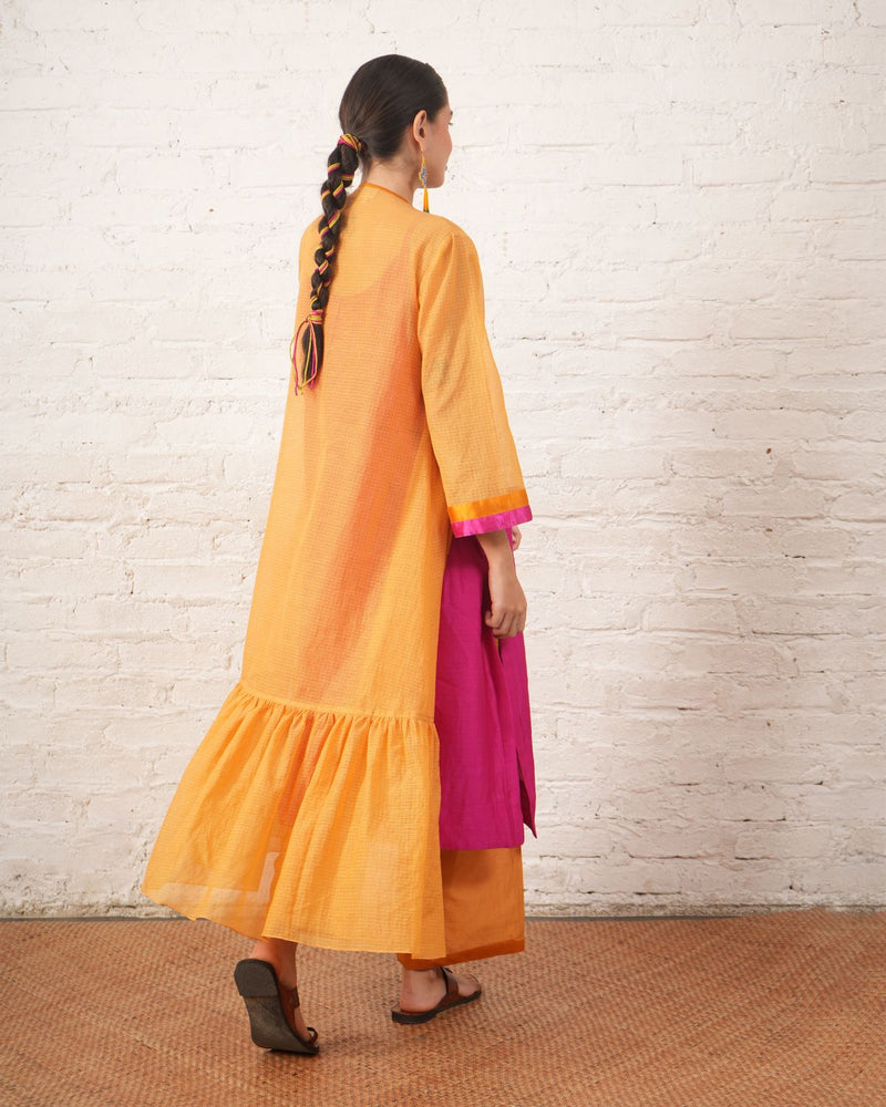 Rust Silk Chanderi Overlay with Fuchsia Inner Set chanderi by Myoho for women Worldwide