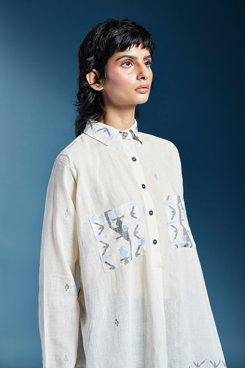 Amaya Shirt-White cotton by Chola in white color for women Worldwide