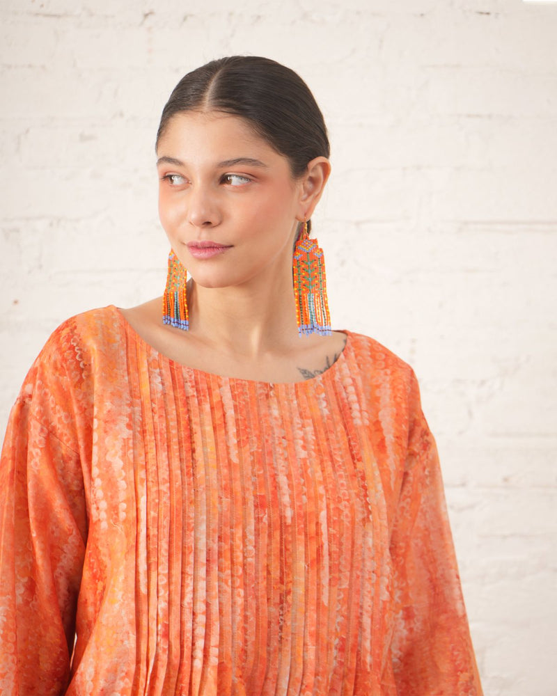 Peach Silk Chanderi Pintuck Kurta with Pants chanderi by Myoho in peach color for women Worldwide