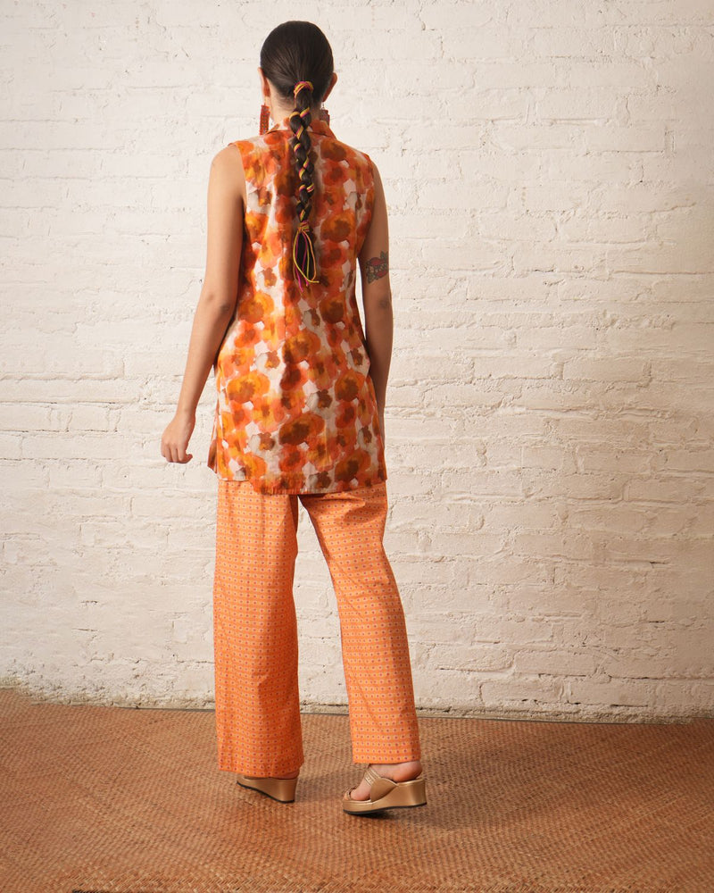 Rust Printed Co‑ord Set with Jacket cotton by Myoho in rust color for women Worldwide