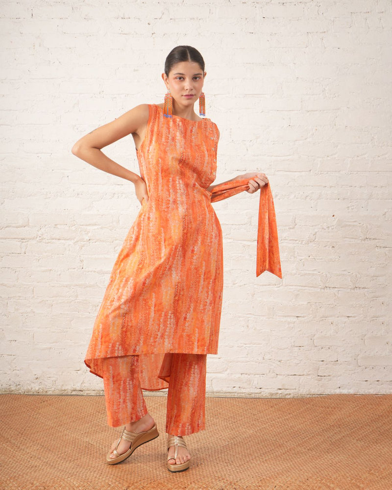 Peach Side Tie-Up Kurta with Pants cotton by Myoho in peach color for women Worldwide
