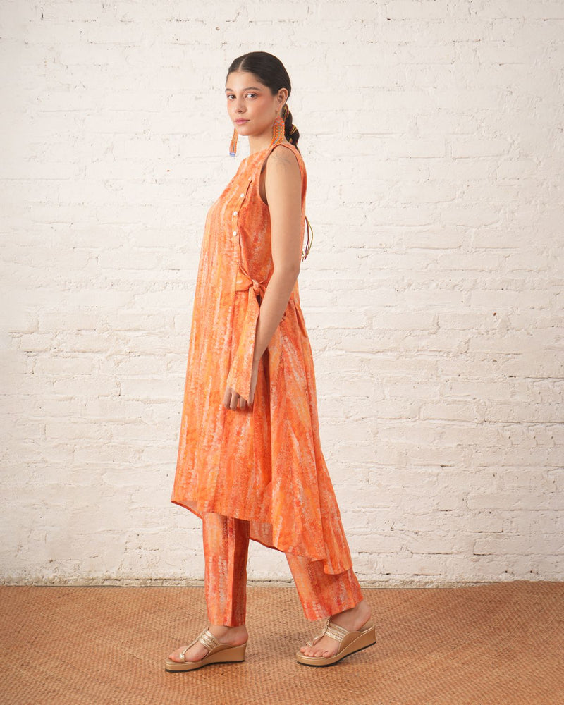 Peach Side Tie-Up Kurta with Pants cotton by Myoho in peach color for women Worldwide