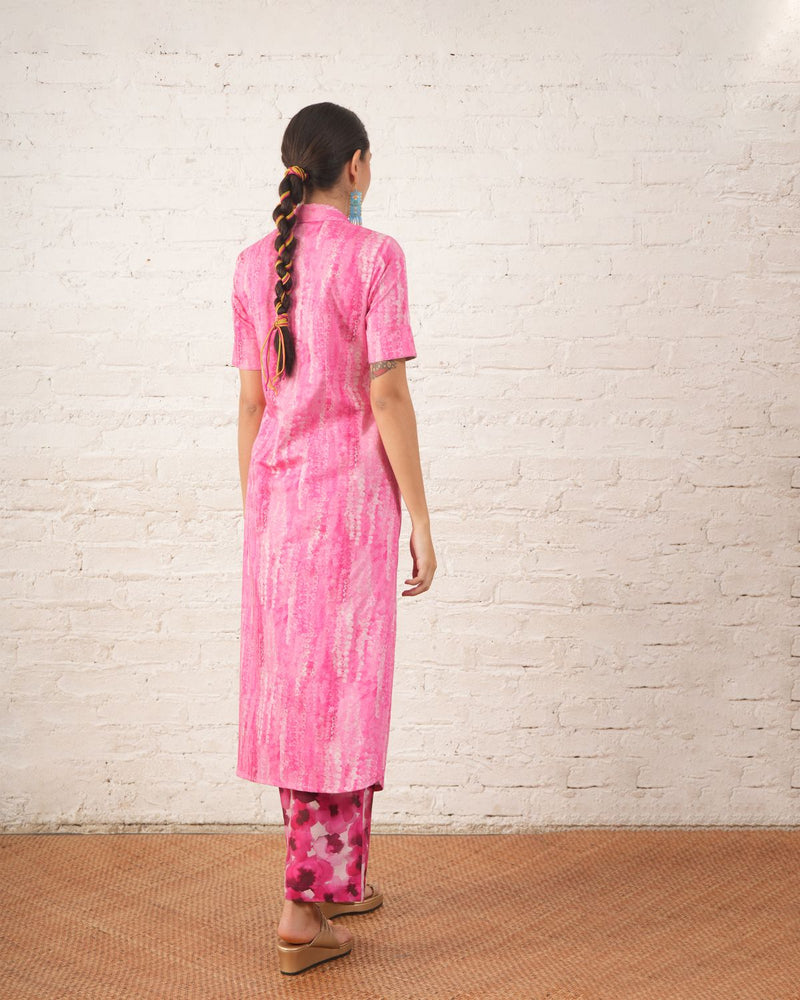 Pink Twist Dress with Printed Pants cotton by Myoho in pink color for women Worldwide