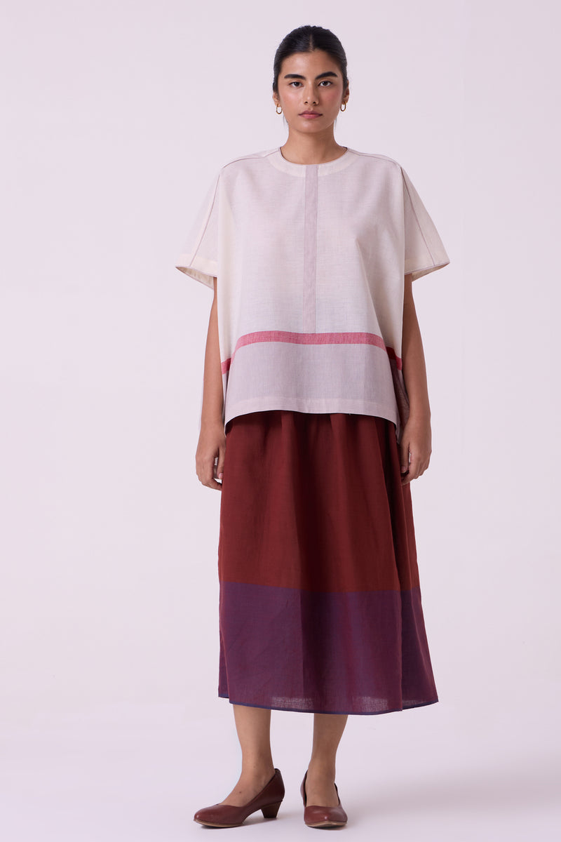 Kaze Ecru Colourblocked Handwoven Tent Top handwoven cotton top/shirt by The Summer House in off white for women Worldwide