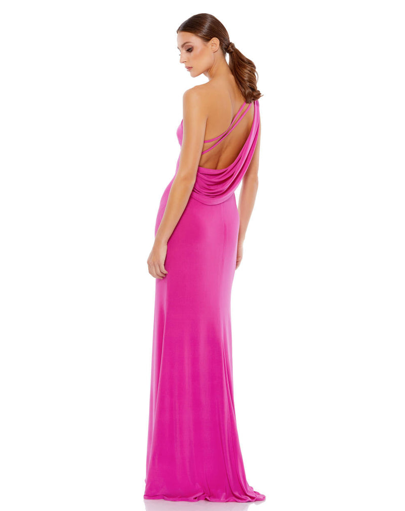 MD-26512 One Shoulder Long Slit Dress-Pink by Mac Duggal in pink color for women Worldwide