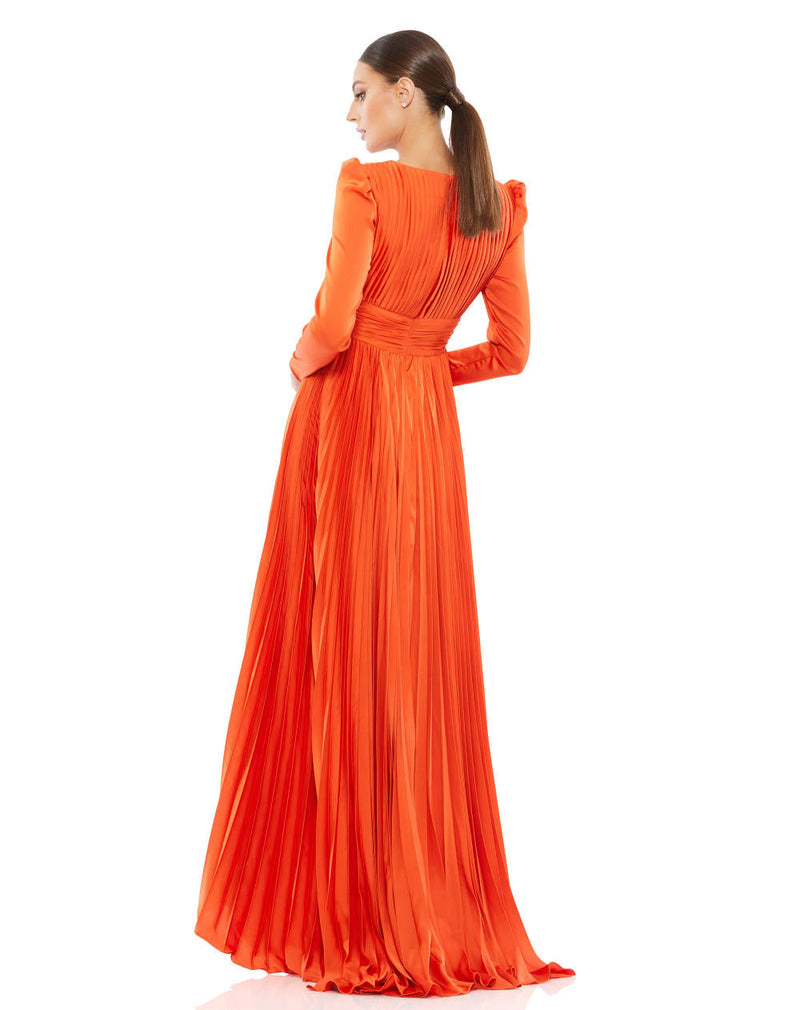 MD-26542 Pleated Long Dress-Orange by Mac Duggal in orange color for women Worldwide