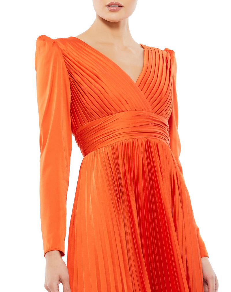 MD-26542 Pleated Long Dress-Orange by Mac Duggal in orange color for women Worldwide