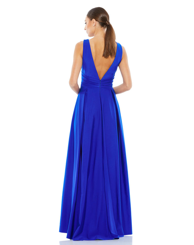 MD-26578 Flared High Slit Long Dress-Blue by Mac Duggal in blue color for women Worldwide