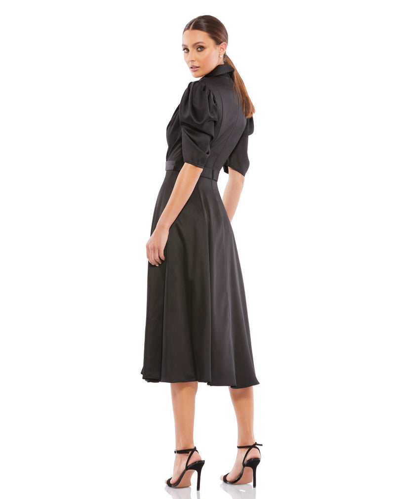 MD-26628 Collared Short Dress-Black satin by Mac Duggal in black color for women Worldwide