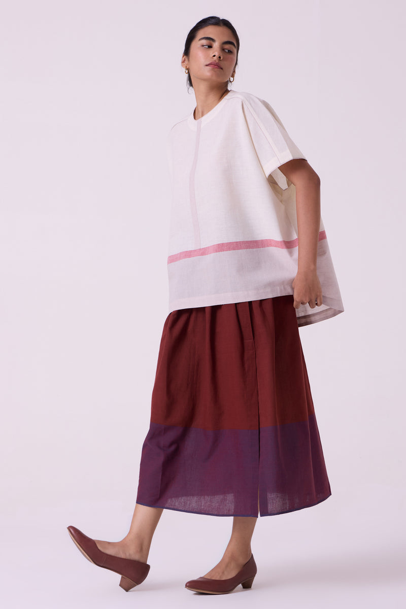 Kaze Ecru Colourblocked Handwoven Tent Top handwoven cotton top/shirt by The Summer House in off white for women Worldwide