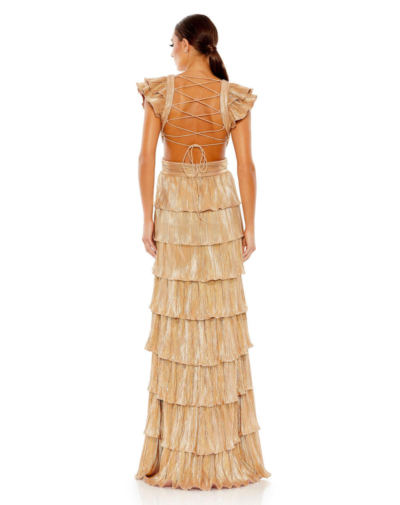 MD-26740 Tiered Backless Dress-Gold by Mac Duggal in gold color for women Worldwide