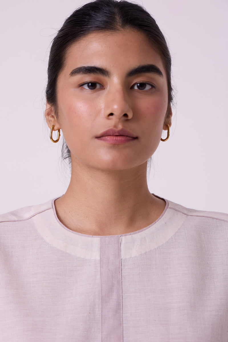 Kaze Ecru Colourblocked Handwoven Tent Top handwoven cotton top/shirt by The Summer House in off white for women Worldwide