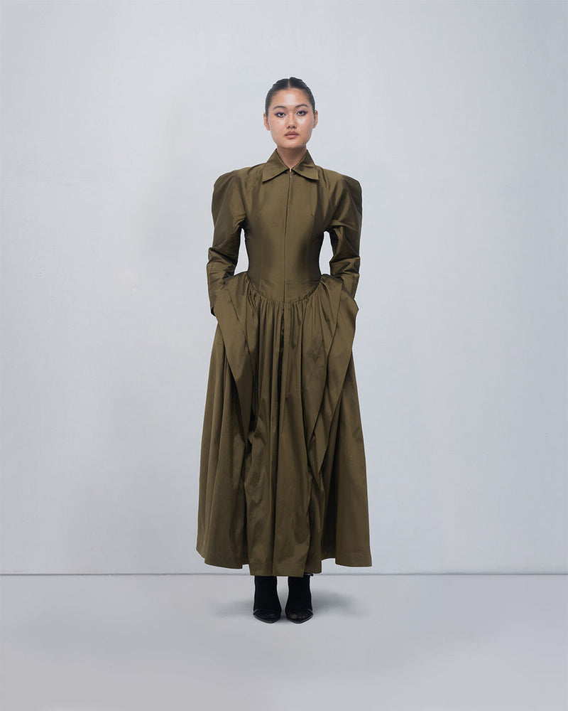 Ece Dress viscose by Leh Studios in olive for women Worldwide