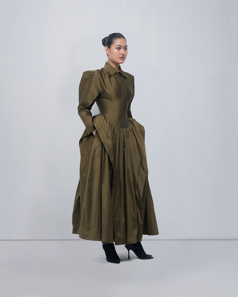 Ece Dress viscose by Leh Studios in olive for women Worldwide