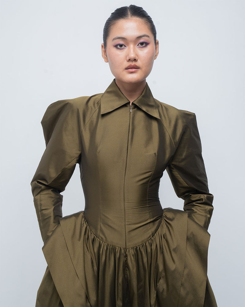 Ece Dress viscose by Leh Studios in olive for women Worldwide