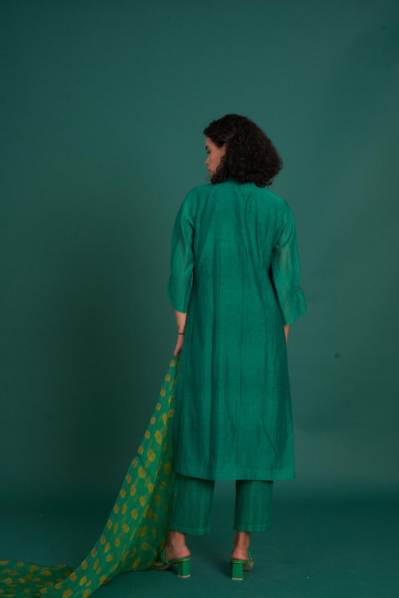 Orina mul cotton silk kurta set - Emerald silk by Priti Prashant in green color for women Worldwide