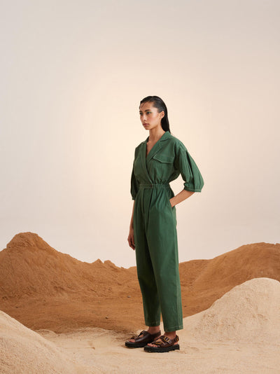 Top Stitch Jumpsuit-Green