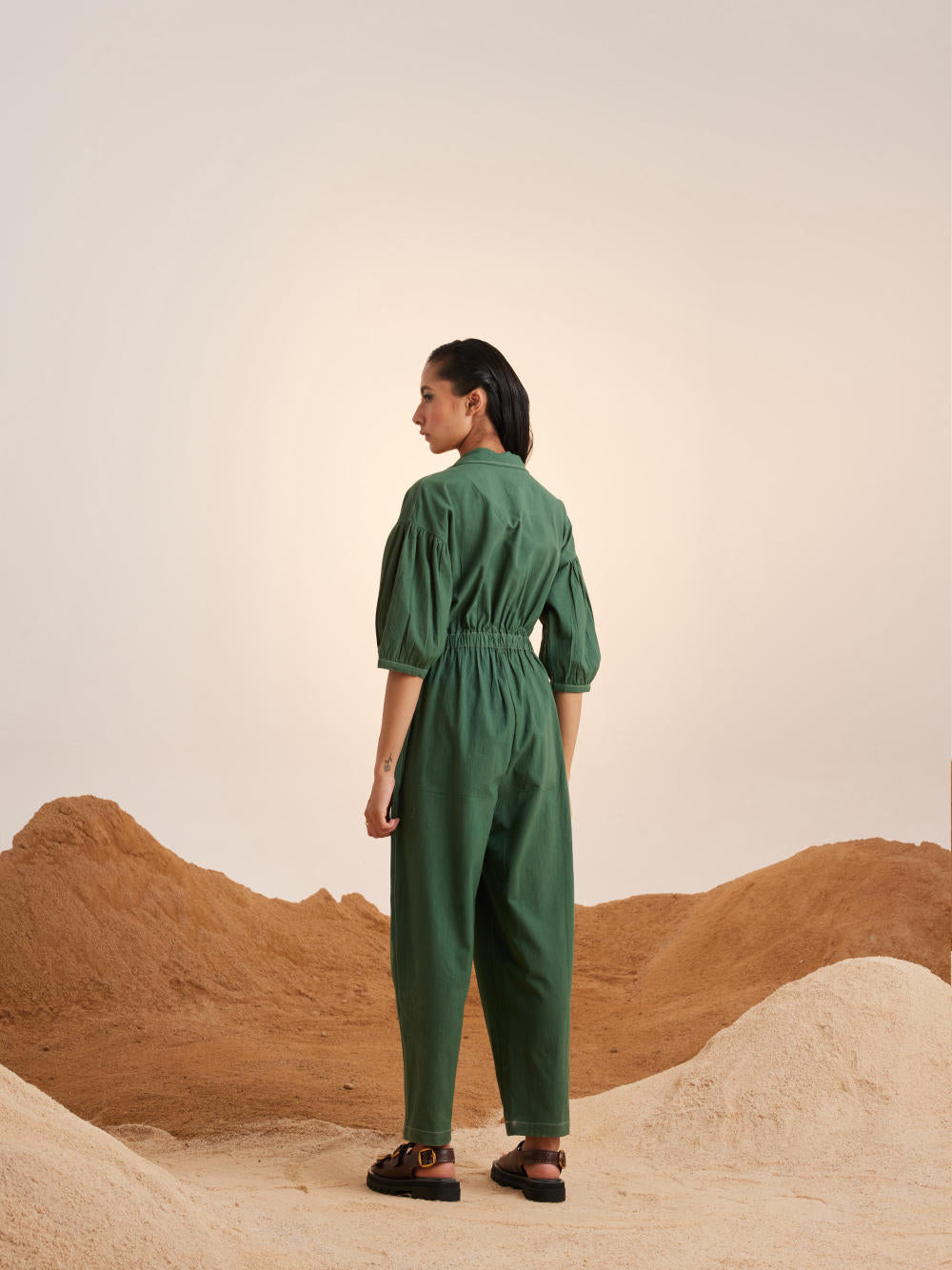 Top Stitch Jumpsuit-Green