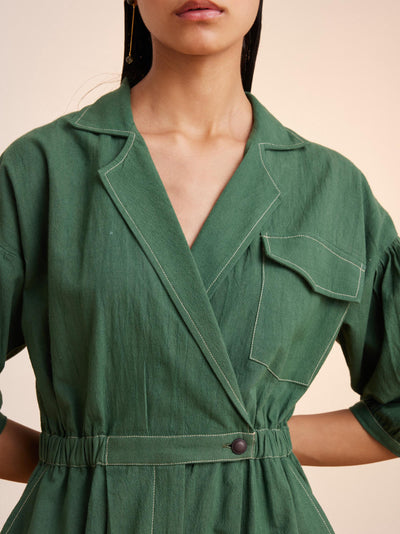 Top Stitch Jumpsuit-Green