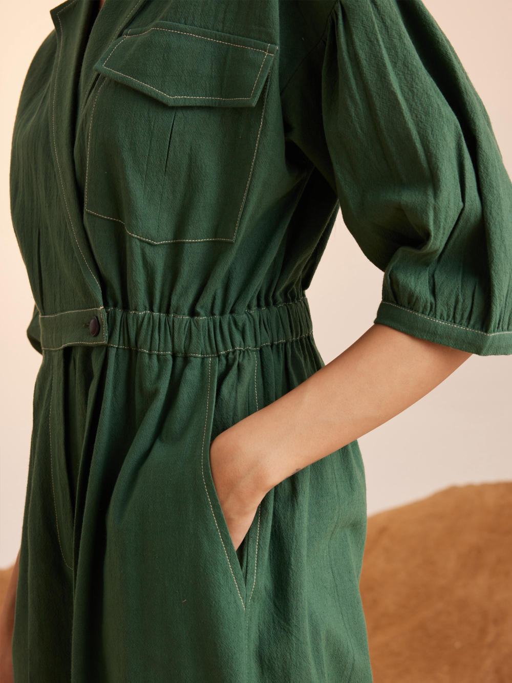 Top Stitch Jumpsuit-Green