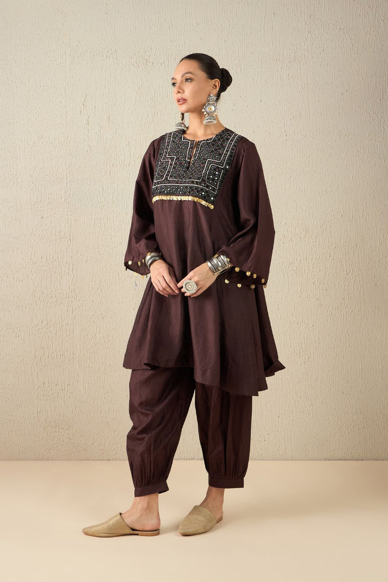 AFGHANI SILK SET silk by Aavidi in yellow color for women Worldwide
