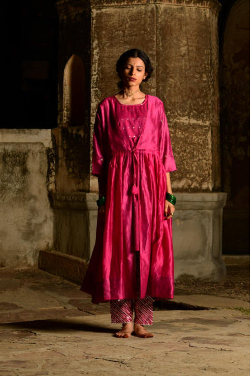 Kurjan Kurta Set chanderi by Tokree in pink color for women Worldwide