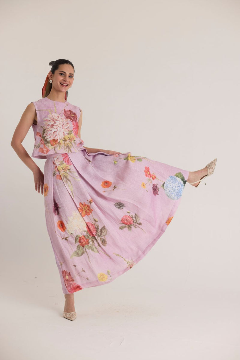 GIGGLE BERRY LINEN TOP & SKIRT SET by Yam for women Worldwide