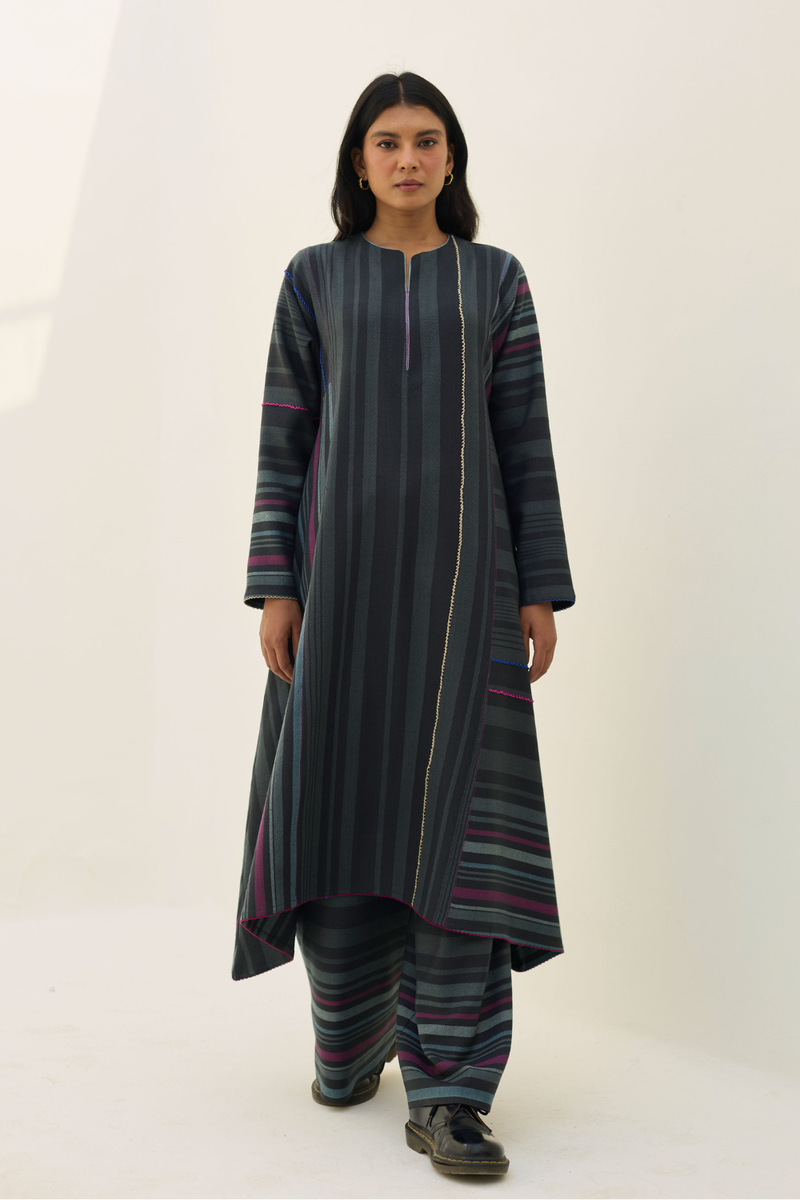Daphne Merino Wool Kurta Set - Charcoal by Manan in charcoal color for women Worldwide