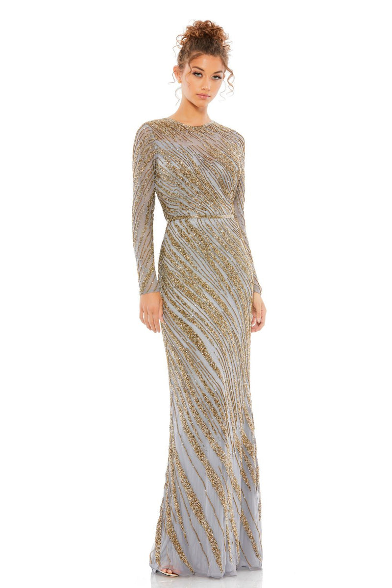 5240-Long Sleeve Beaded Column Gown (platinum) by Mac Duggal for women Worldwide