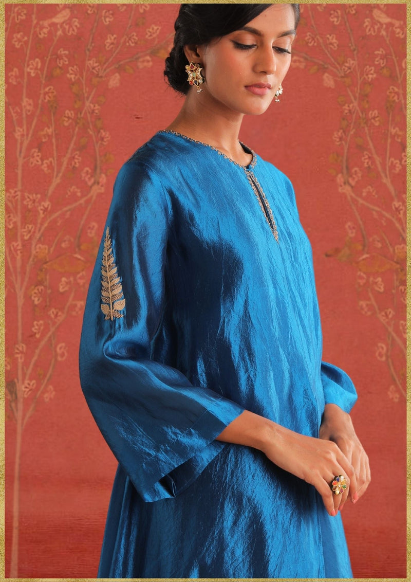 Peacock Blue Kurta Set (MYO-2473- Saundarya) by Myoho in blue color for women Worldwide
