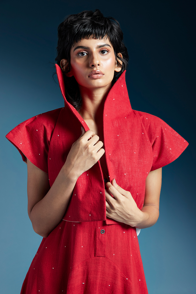 Lou Jacket-Red cotton by Chola in red color for women Worldwide