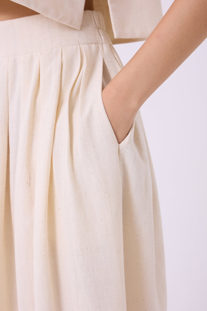 Takumi Off White Handwoven Pleated Pants handspun & handwoven cotton pant/trouser by The Summer House in off white for women Worldwide