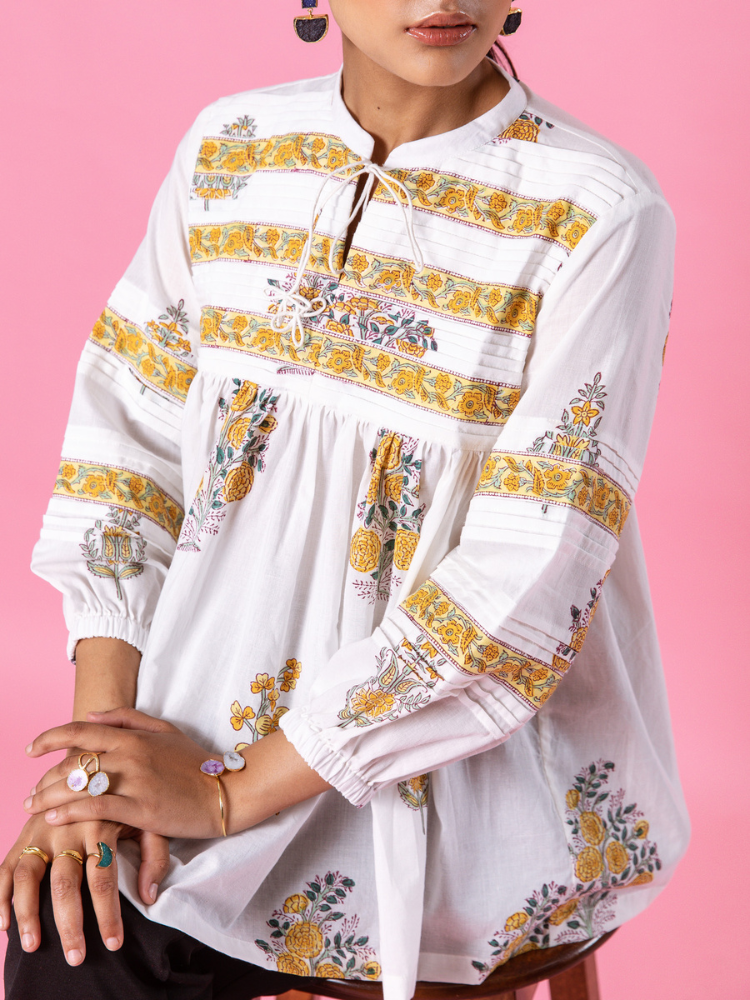 Yellow Florencia Top Top & Tunics by Marche in white color for women Worldwide