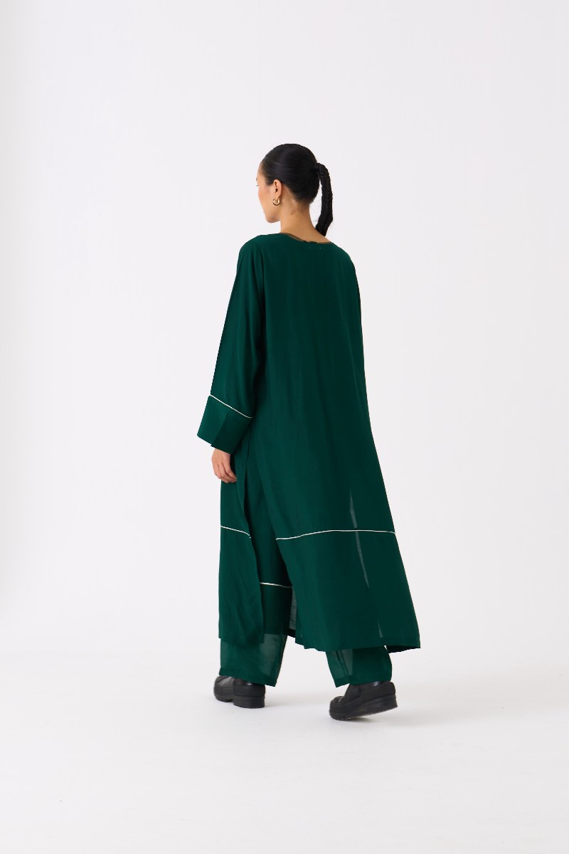 V-NECK KAFTAN CO-ORD 
(SET OF 2)-DARK GREEN