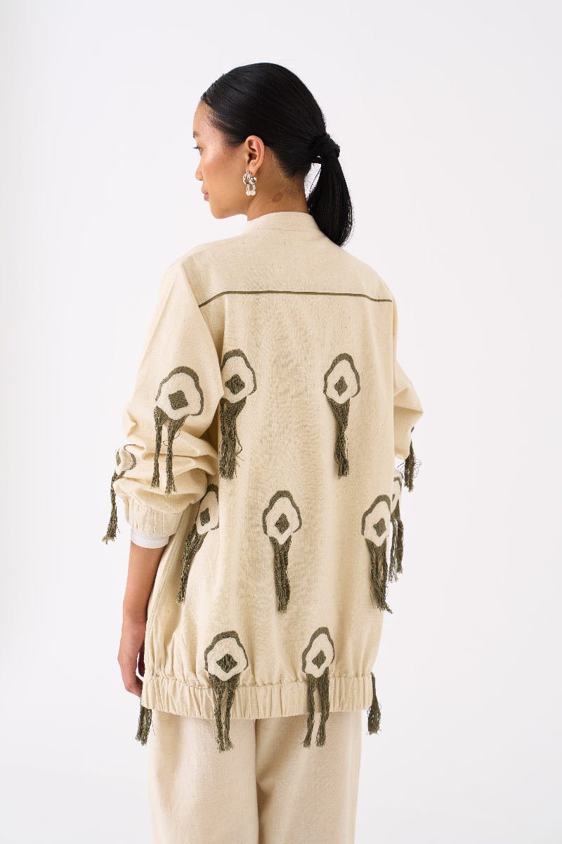 FRINGE BOMBER JACKET-IVORY