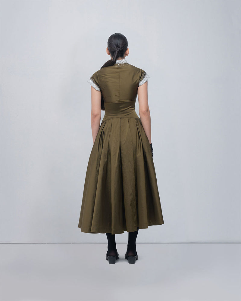 Margarite Dress-Olive viscose by Leh Studios in olive for women Worldwide