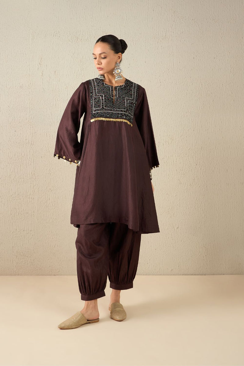 AFGHANI SILK SET silk by Aavidi in yellow color for women Worldwide